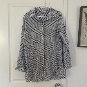 Tory Burch White Blue Floral Button down Large